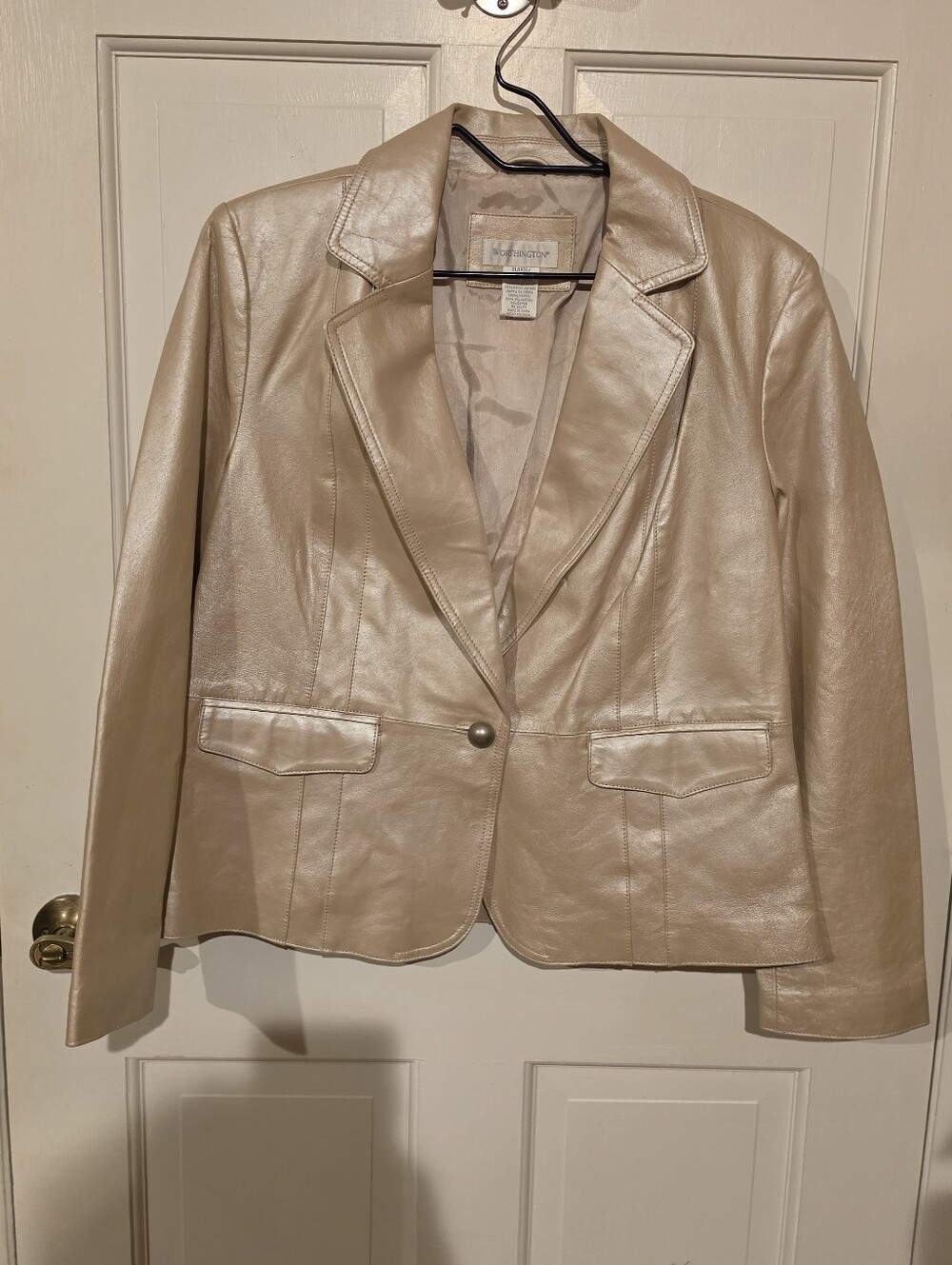 Worthington Metallic Champagne Gold Leather Blazer Jacket XL PTP 22